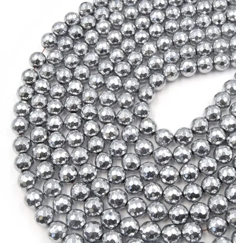 Miniatura 3 de Cuentas de hematita Cuentas redondas de piedras preciosas naturales facetadas de plata – 0.157 in, 0.236 in, 0.315 in, 0.394 in 0.472 in