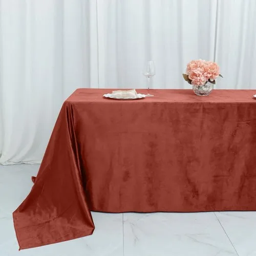 Miniatura 2 de Tableclothsfactory Mantel rectangular de terciopelo terracota de alta calidad de 90 x 132 pulgadas para eventos de fiesta de boda
