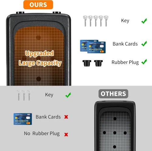 Miniatura 4 de Caja de cerradura portátil para llaves, números claramente visibles, caja de seguridad montada en la pared para llave de casa, capacidad de 5 Negro