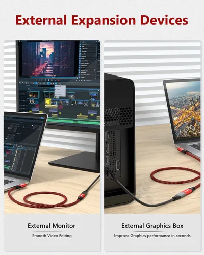 Miniatura 5 de RIITOP Cable de extensión USB4 de 40 Gbps [2.6 pies, en ángulo], USB tipo C 4.0 macho a hembra, cable en ángulo de 90 grados, compatible