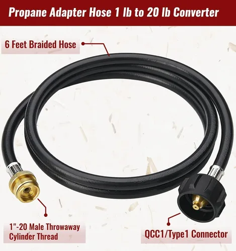 Miniatura 3 de CALPOSE Manguera adaptadora de propano de 3 pies, adaptador de 1 libra a 20 libras que convierte electrodomésticos de 1 libra en tanques de 5 a 40