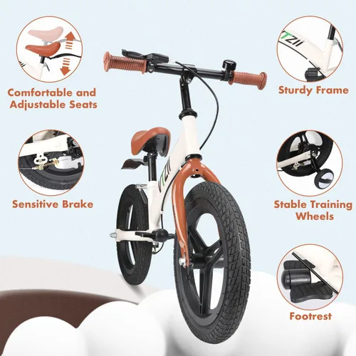 Miniatura 4 de Bicicleta de equilibrio 2 en 1 con pedales, freno, ruedas de entrenamiento, pata de cabra, neumático, para niños de 2-7 años, bicicleta para niños