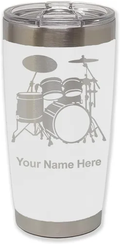 Miniatura 29 de LaserGram Vaso aislado al vacío de 20 onzas, juego de batería, grabado personalizado incluido (negro)