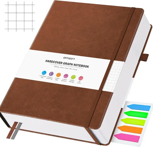 Miniatura 10 de Cuaderno de papel cuadriculado, 312 páginas numeradas A5 de tapa dura de cuero, cuaderno de papel cuadriculado de 100gsm sin sangría con páginas
