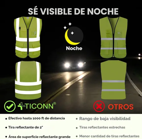 Miniatura 3 de TICONN Chaleco de seguridad reflectante de alta visibilidad Clase II de malla para mujeres y hombres Cumple con los estándares ANSI