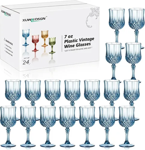 Miniatura 24 de XUWAIDSGN 48 Pcs Copas de Vino Vintage de Plástico de 7oz Vasos para Beber Vasos Irrompibles Cristalería para Bodas Copas de Agua de Cristal Goblets