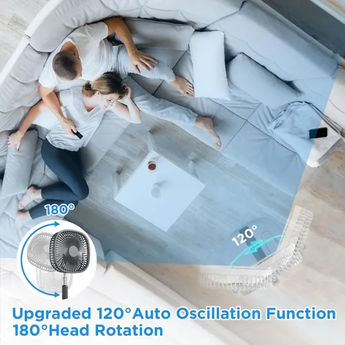 Miniatura 3 de Magesh Ventilador de pedestal oscilante portátil y remoto, rotación de 120°, ventilador plegable 3 en 1, ventilador de escritorio, antideslizante