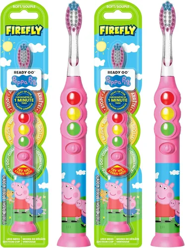Miniatura 10 de Firefly Ready Go Brush, Peppa Pig, Cepillo de Dientes con Temporizador Luminoso, Cerdas Suaves Premium, Temporizador de 1 Minuto, Ventosa Menos