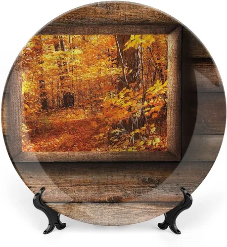Miniatura 24 de XISUNYA Plato decorativo de 6 pulgadas, cerámica de cerámica para decoración de otoño, imagen suave de hojas de otoño desvanecidas, impresión