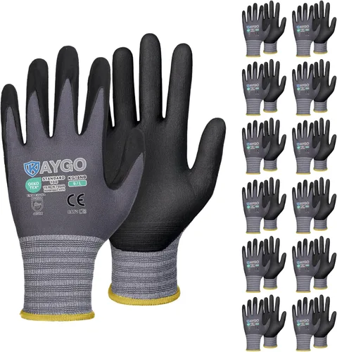Miniatura 37 de KAYGO Guantes de Trabajo de Seguridad con Revestimiento de Nitrilo MicroFoam, 3 Pares KG18NB, Guante de Punto Sin Costuras de Nylon con Dedos Gris