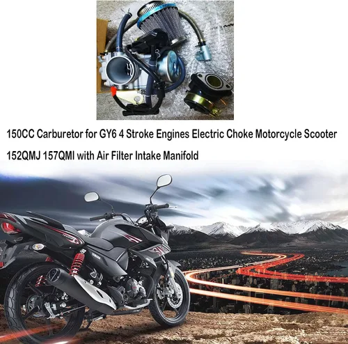 Miniatura 7 de Carburador de 150cc para motores GY6 de 4 tiempos con ahorque eléctrico para motocicleta, scooter 152QMJ 157QMI con colector de admisión