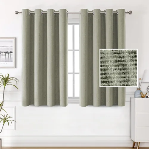 Miniatura 13 de H.VERSAILTEX Cortinas de lino 100% opacas, cortinas térmicas para sala de estar, cortinas de arpillera texturizadas con ojales de lino de doble