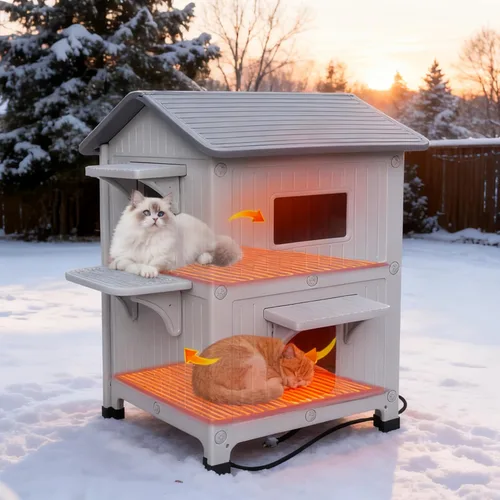 Miniatura 15 de Rockever Casa de gatos al aire libre de plástico con forro aislado, 100% casas de gatos al aire libre aisladas para invierno, refugio para gatos al