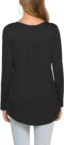 Miniatura 6 de Halife Blusa casual de manga larga con cuello en V para mujer, ajuste holgado, plisada