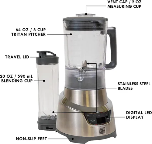 Miniatura 6 de Kenmore Elite - Batidora de 1.3 HP de 64 onzas con vaso de mezcla de una sola porción de 20 onzas, potente motor de trituración de hielo, jarra