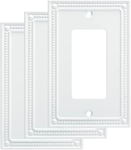 Miniatura 10 de Franklin Brass Placa de pared clásica con cuentas (1 unidad) para interruptor de luz, color blanco puro, protector de palanca de 1 banda, toma