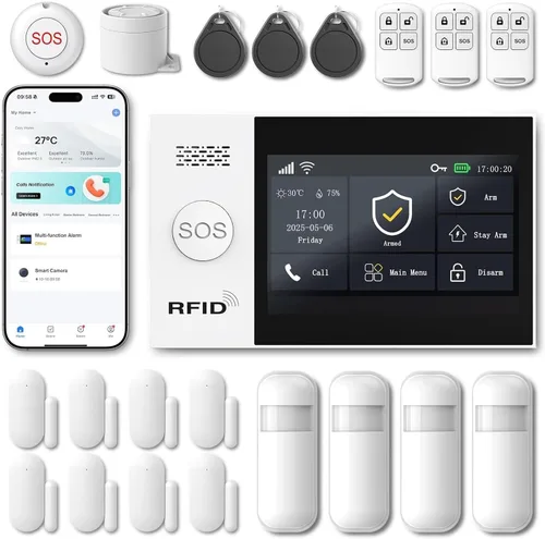 Miniatura 6 de Sistema de alarma inalámbrico WiFi para seguridad en el hogar, protección 24/7, dispositivos inteligentes para el hogar, pantalla táctil de 4.3
