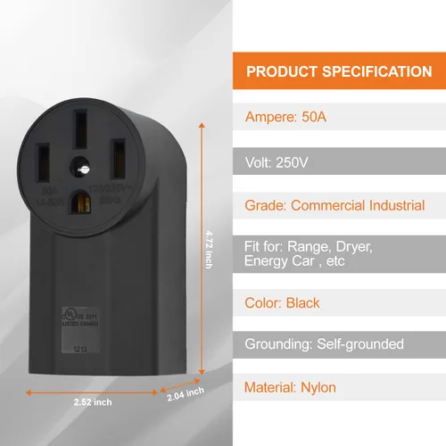 Miniatura 4 de Micmi NEMA 6-30R Receptáculo de alimentación de 2 polos y 3 cables de montaje en superficie, grado industrial 30A 125/250 V, certificación UL, negro