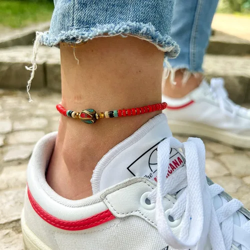 Miniatura 12 de Made by Nami Tobillera bohemia para surfista, impermeable y ajustable, con cuentas para mujer, hecha de cuerda de algodón encerado y cuentas
