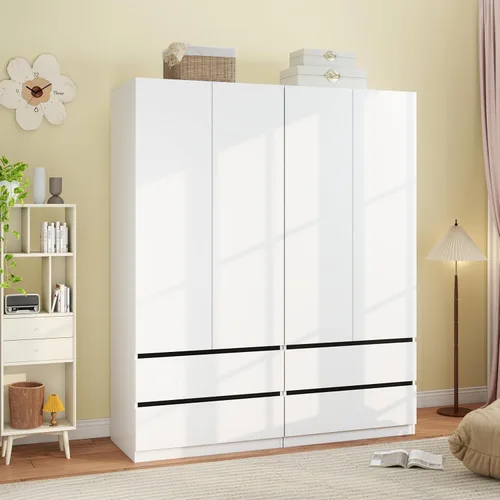 Miniatura 11 de Armario con cajones: armario grande de 75 pulgadas con 6 puertas para colgar ropa, modernos armarios de madera con 6 cajones y almacenamiento