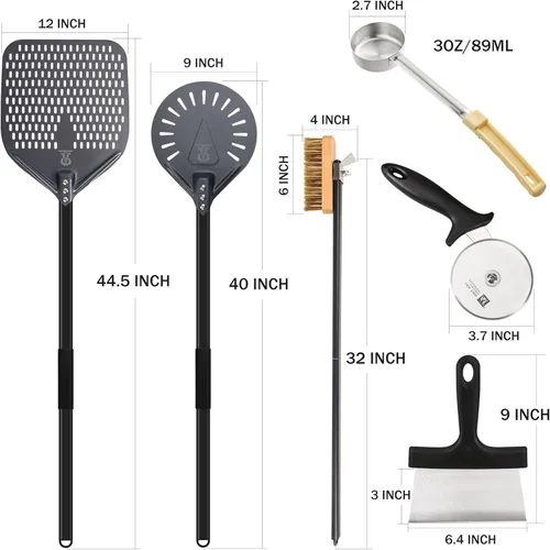 Miniatura 3 de Espátula de pizza de aluminio anodizado duro de 12 pulgadas, juego de 6 utensilios comerciales para horno de pizza, cáscara de pizza para hornos