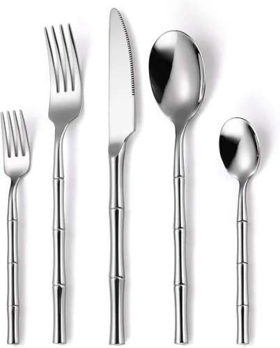 Miniatura 29 de Juego de cubiertos dorados de 20 piezas con tenedor para pastel, juego de cubiertos de acero inoxidable para 4, utensilios de cocina con mango
