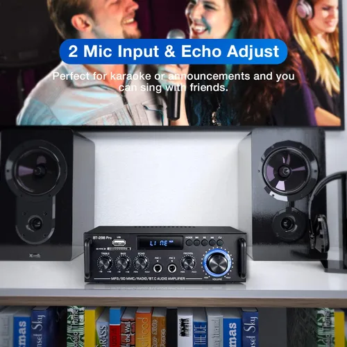 Miniatura 6 de Amplificador de audio estéreo 298Pro, máximo 400 W, amplificador de potencia inalámbrico Bluetooth 5.0 con Bluetooth 5.0, sistema de audio de cine