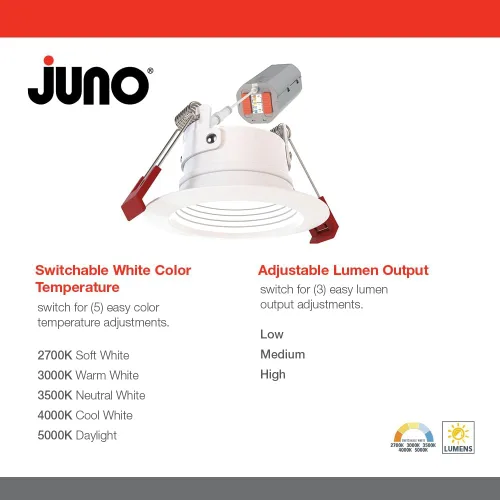 Miniatura 3 de Juno WF2 Dreg B ALO25 SWW5 90CRI 120 MW M6 Downlight LED Empotrado Wafer Sin Caja, Estilo de Moldura Deflectada con Retroceso Profundo, 2 Pulgadas
