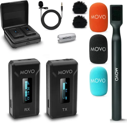 Miniatura 8 de Movo WMX-2-DUO - Sistema inalámbrico compacto de doble micrófono con soportes de extensión de mano - Mini micrófonos Lavalier inalámbricos