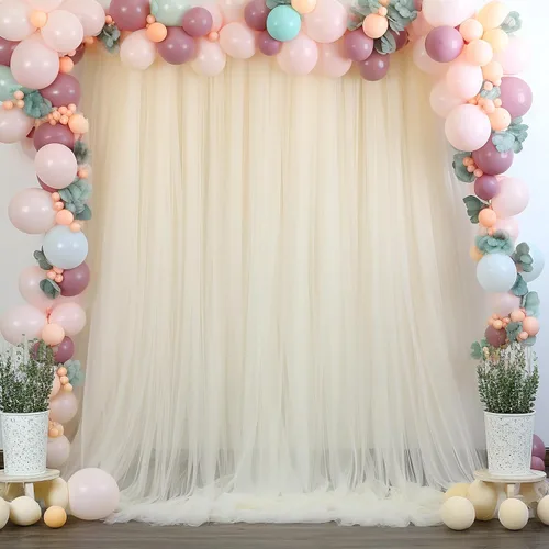 Miniatura 2 de Telón de fondo de tul transparente champán sin arrugas para fiestas, telón de fondo de boda, para fiesta de cumpleaños, baby shower, decoración