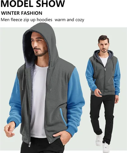 Miniatura 116 de GEEK LIGHTING Sudadera con capucha y cremallera para hombre, forro polar, chaqueta gruesa con capucha para invierno, cálida sudadera atlética