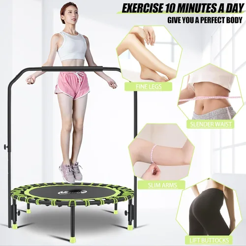 Miniatura 6 de Newan Mini trampolín silencioso de 40" con barra de mango ajustable, trampolín de fitness, reboteador bungee, entrenador de salto cardiovascular