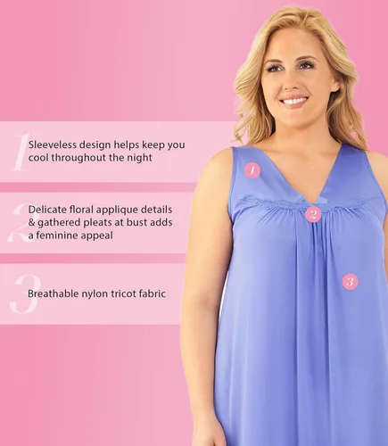Miniatura 4 de Exquisito Form 30107 - Camisón de nailon para mujer, sin mangas, de longitud hasta la rodilla, Amaranto, azul niebla, negro medianoche, azul marino