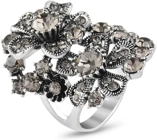 Ai.Moichien - Anillos de diamantes de imitación chapados en plata, flor de boda, compromiso, eternidad, bandas anchas, aniversario, regalos vintage