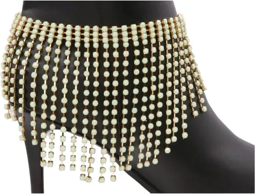 Miniatura 2 de Pulsera de botas de moda occidental para mujer, cadena de metal dorado brillante, cuentas de color verde azulado y menta