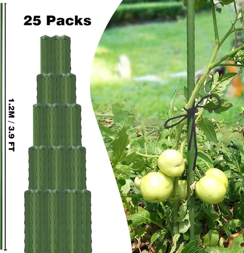 Miniatura 2 de Xiny Tool Estacas de jardín, paquete de 25 estacas de tomate de acero de 4 pies con capa de plástico para plantas trepadoras