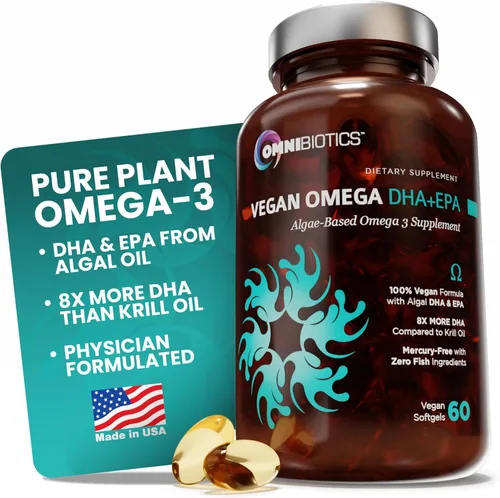 OmniBiotics Suplemento Vegano Omega 3 DHA EPA – Suplemento Prenatal Certificado MD con 8 Veces Más DHA que el Aceite de Krill, Sin Pescado, Sin OGM