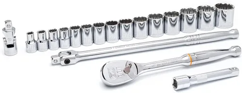 GEARWRENCH 19 Pc. 1/2" Drive 12 Pt. Juego de herramientas mecánicas estándar, SAE - 80792