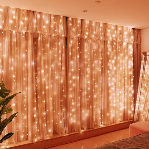 Miniatura 22 de HXWEIYE 300 luces LED de cortina de hadas, 9.8 x 9.8 pies, enchufe USB, 8 modos de luces colgantes de Navidad con control remoto para dormitorio