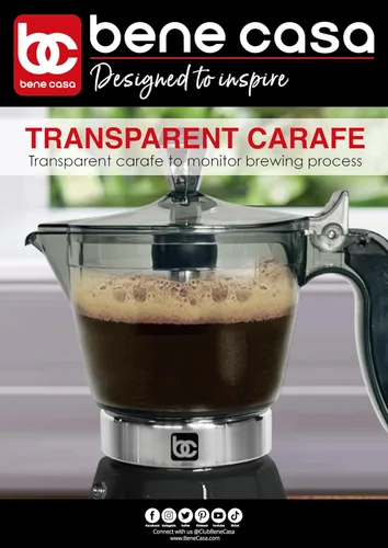 Miniatura 5 de Bene Casa Cafetera Eléctrica Portátil de Espresso Negra, 1-3 Tazas/Shots (1, NEGRO)