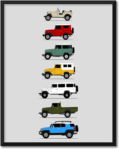 Miniatura 20 de Idea Network Póster hecho a mano compatible con Toyota FJ Cruiser, arte de pared impreso hecho a mano, decoración de los BJ, FJ25, FJ40, FJ43, FJ45