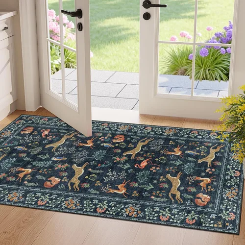 Miniatura 49 de DUKINO Alfombra de área de 6 x 9 pies, alfombra floral para sala de estar, ligera, antideslizante, lavable, alfombra de interior de pelo bajo