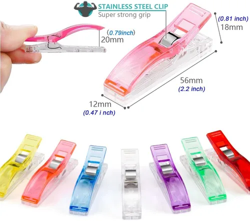 Miniatura 4 de Doukey 100 clips de costura grandes, clips de tela, nociones de costura para coser, suministros de acolchado, herramientas de manualidades, clips