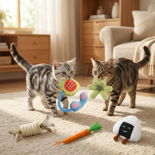 Miniatura 8 de Juego de 5 juguetes de hierba gatera para gatos de interior, juguetes interactivos para gatitos con hierba gatera y varitas plateadas, juguetes