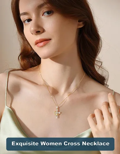 Miniatura 8 de YIMERAIRE Collar de Cruz Corona de Moissanita Mejorado Oro Vermeil de 14K 1.1 Quilates Delicado Helado Joyería de Cruz de Fe Cristiana Plata de Ley