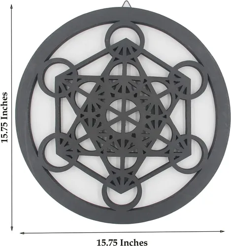 Miniatura 2 de DharmaObjects Cubo de metatrón grande con geometría sagrada hecha a mano para decoración de pared de madera, arte colgante (negro, 15.75 pulgadas)