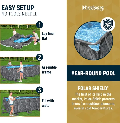 Miniatura 4 de Bestway APX 365 - Piscina sobre el suelo de 18 x 9 x 52 pulgadas, juego de piscina rectangular con marco de metal para exteriores con bomba