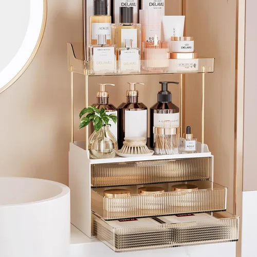 Miniatura 12 de Delamu Organizadores y Almacenamiento de Baño, Organizador de Maquillaje de 2 Niveles 2 Cajones para Encimera, Fácil de Instalar, Ideal para Blanco