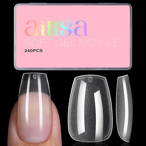 Miniatura 21 de AILLSA Puntas de uñas cuadradas extra cortas – 240 puntas de uñas postizas prelimadas gruesas puntas de uñas medio mate, uñas postizas para regalo