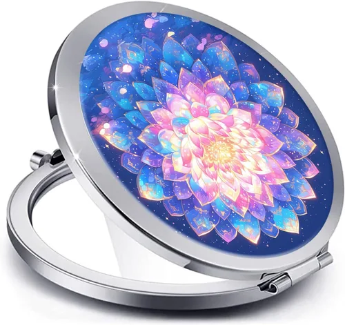 Miniatura 15 de Espejo compacto para mujeres, mini espejo redondo de maquillaje de viaje de bolsillo, bonito espejo de bolsillo plegable portátil pequeño para Flor